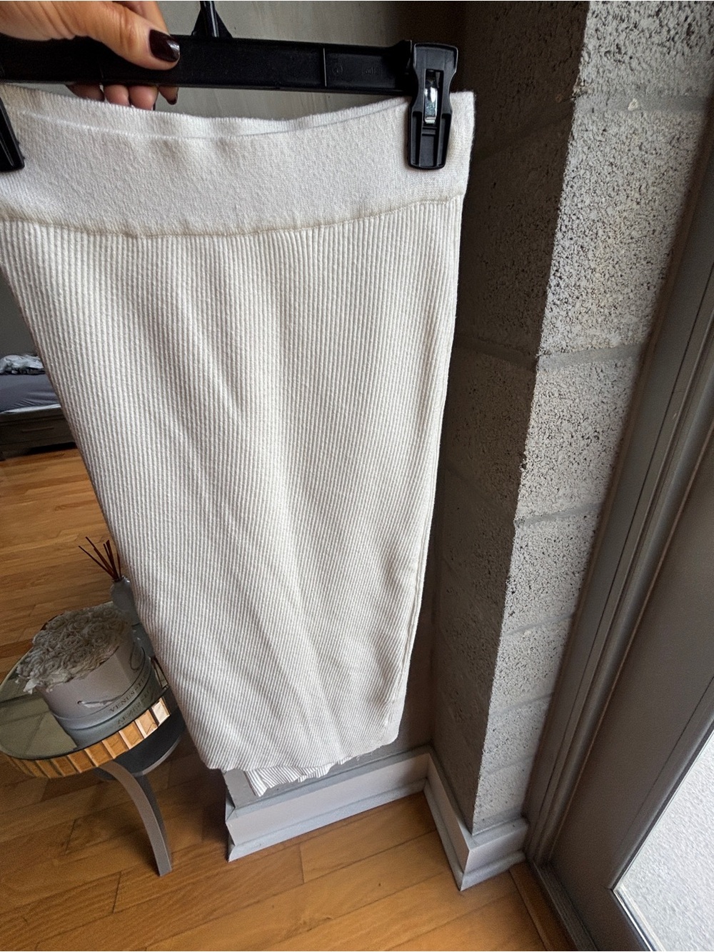 White Ribbed Knit Midi Skirt - Women